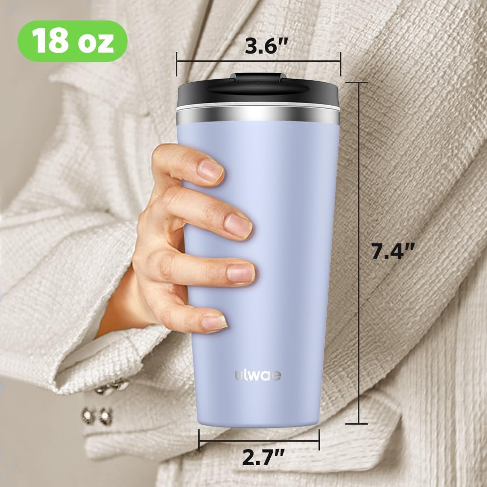 Insulated Coffee Mug with Ceramic Coating, 18oz Travel Mug with Leak-proof Lid, Vacuum Double-wall Tumbler, Stainless Steel Thermal Cup for Tea, Hot Cocoa, Cold Beverage, Ice Drinks