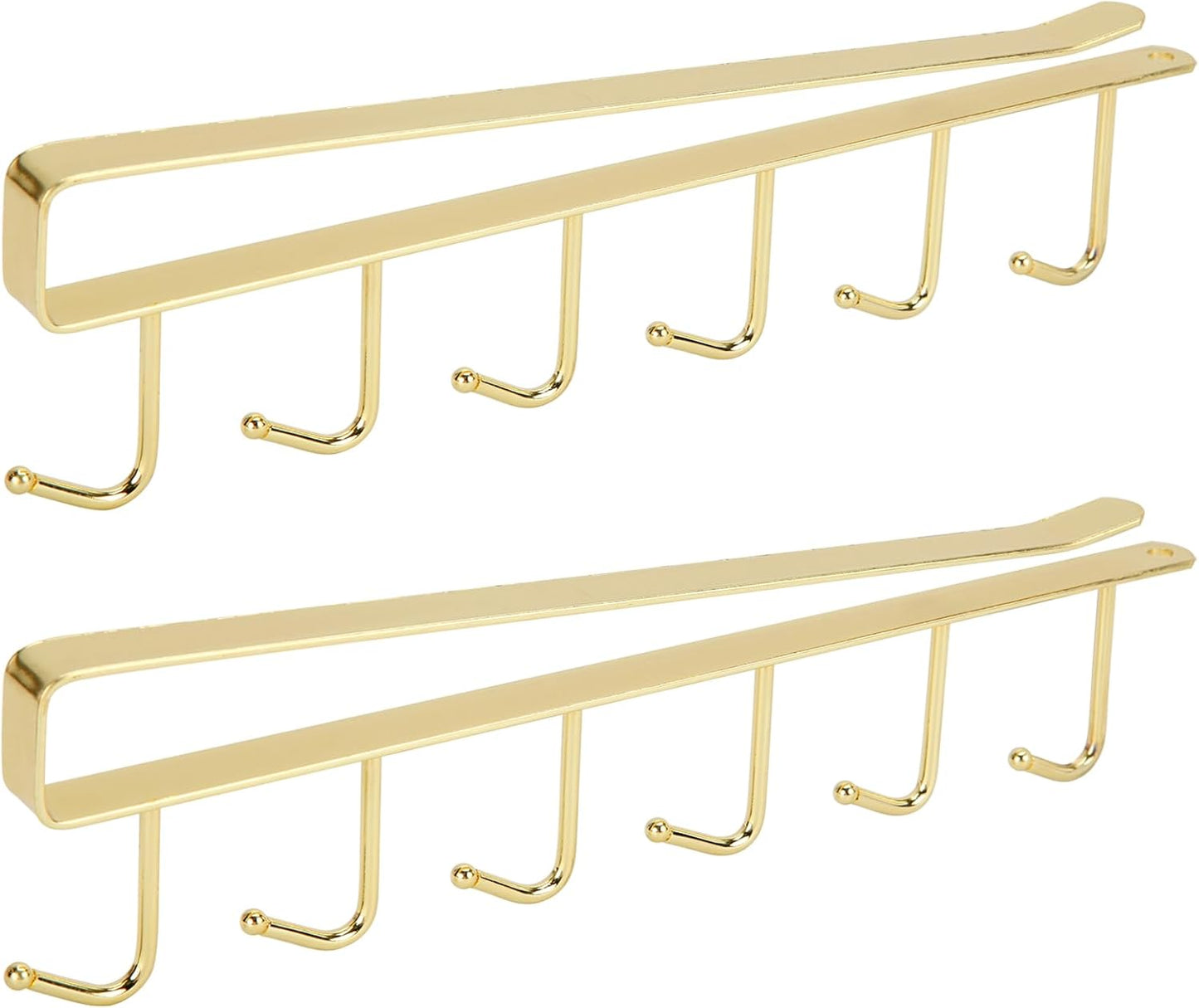 2pcs Mug Organizer for Kitchen Cabinets,Under-Shelf Coffee Cup Mug Rack with 6 Hooks,Fit for 1.1 Inch Thickness Shelf or Less,Suitable for Holder Hanger for Cups/Keys Storage/Scarf.Gold