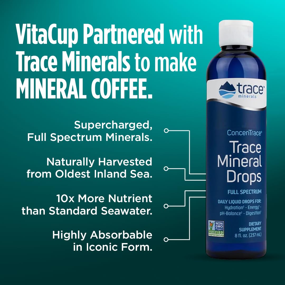 VitaCup Mineral Coffee with Trace Minerals, Hydrate, Replenish & Restore w/All Natural Sea Minerals, Electrolytes, Organic Coffee, Single Origin, Medium Dark Roast, Ground Coffee, 3 Bags 10oz Each