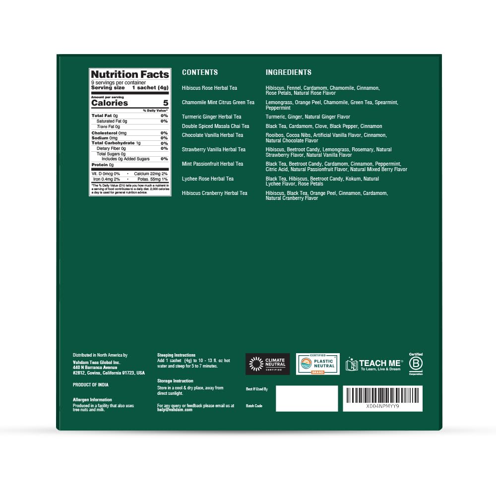 VAHDAM Top 9 Exotic Loose Leaf Herbal Tea Sampler (18+ cups) | No Caffeine | Floral & Fruity Blends with Delicious Taste | Hot & Iced | Perfect for Gifting & Regular Consumption