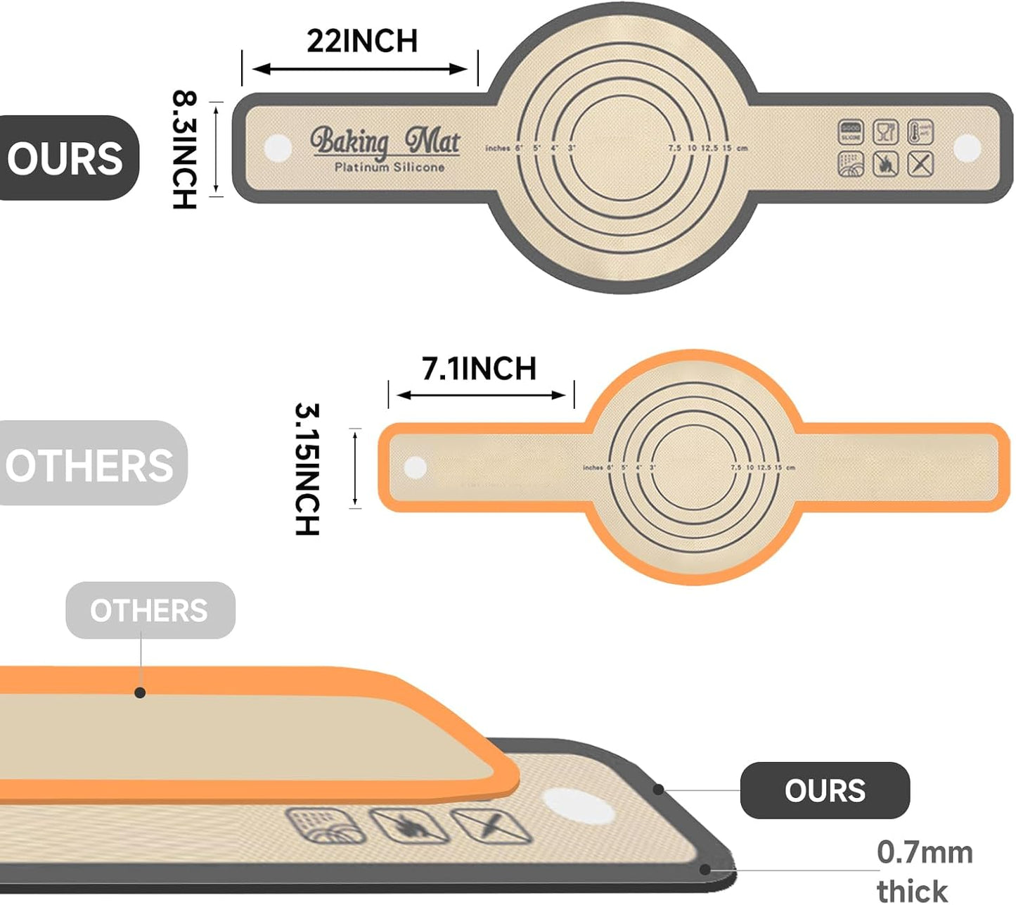 Silicone Bread Sling for Dutch Oven Baking, 2 PCS Easy Clean and Reusable Sourdough Silicone Baking Mat with Long Handles, Non Stick, Easy to Transfer Sourdough Bread, Grey