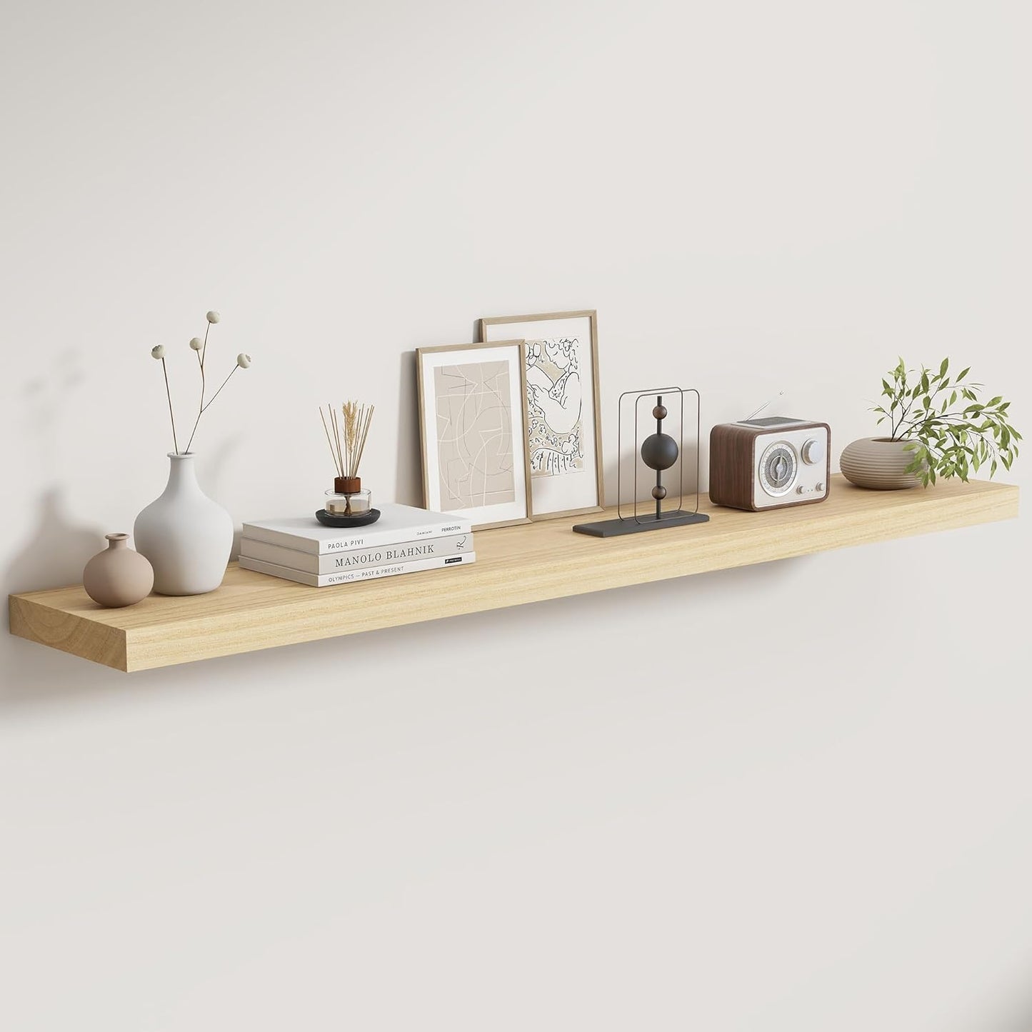 Fun Memories Rustic Real Wood Floating Shelves, 8 Inch Deep Floating Shelf Wall Mounted, 48" W x 8" D Wall Shelves Storage Shelves for Living Room, Bedroom, Bathroom, Burlywood, Set of 1