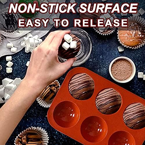 6 Holes Medium Semi Sphere Silicone Molds, 2 Packs Half Sphere Silicone Baking Molds for Making Chocolate, Cake, Jelly, Dome Mousse
