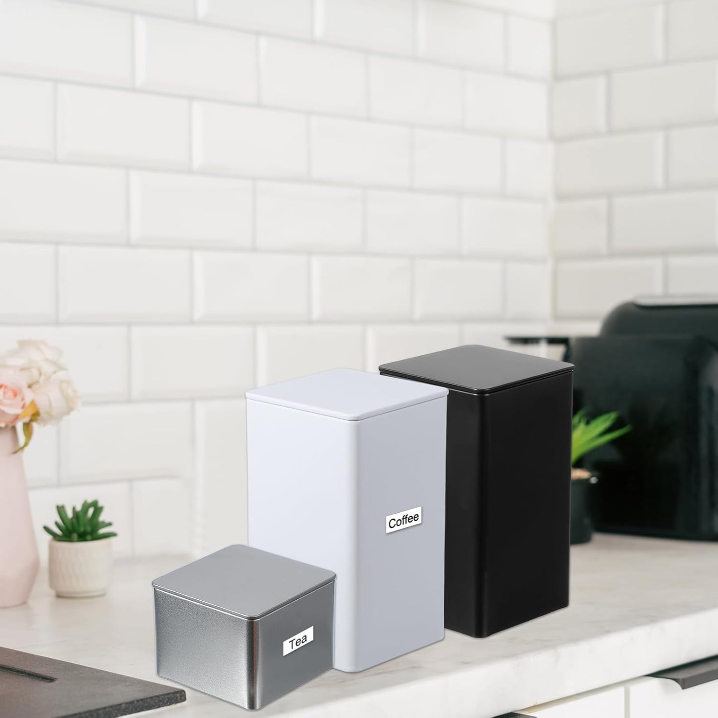 PATIKIL Metal Tea and Tin Set 3.35"x3.35"x3.35", 2 Pcs Metal Storage Airtight Storage Square Container with Lid for Loose Tea Coffee Candy Treats Gifts Spice DIY, Champagne