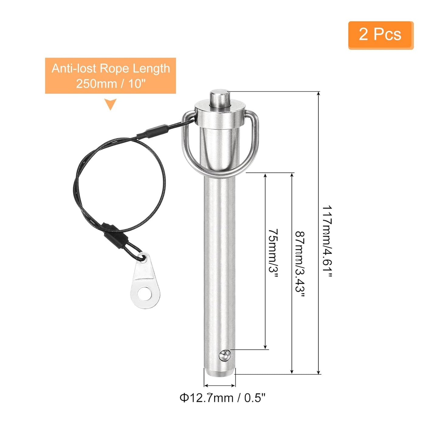 uxcell 2 Pcs Quick Release Pin, 1/2" x 3" (Dia. x L) Push-Button Ball Locking Pin, 304 Stainless Steel, Silver