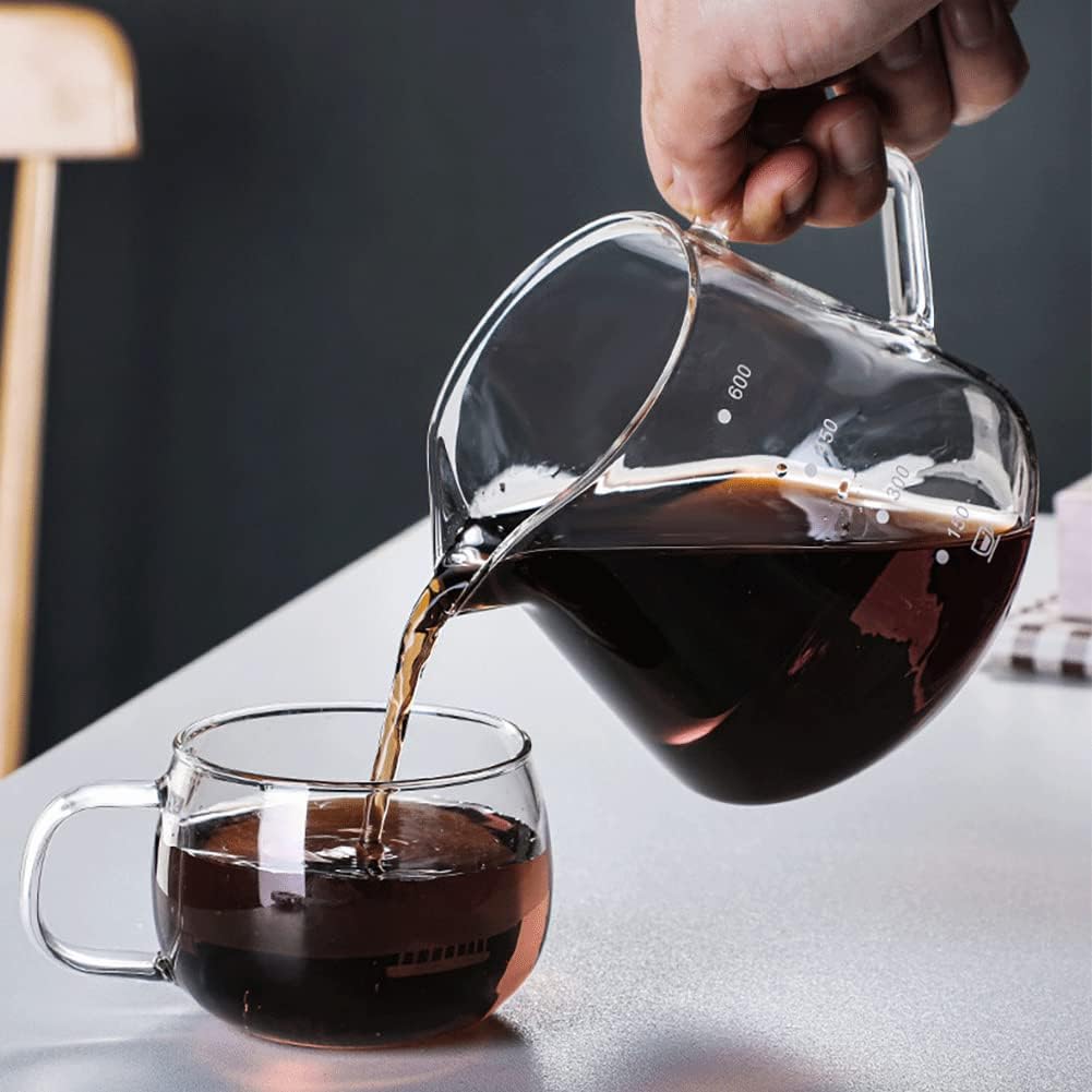 Pour Over Coffee Maker - 20 OZ /600ML Glass Carafe Coffee Server with Glass Coffee Dripper/Filter, Drip Coffee Maker Set for Home or Office, 1-5 Cups