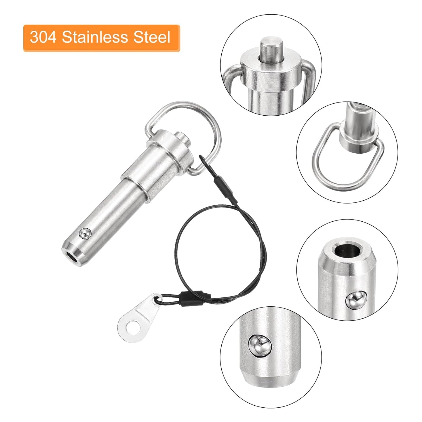 uxcell 1 Pcs Quick Release Pin, 1/2" x 1"(Dia. x L) Push-Button Ball Locking Pin 304 Stainless Steel Ring Handle Locking Pin with Wire for Audio Bimini Top Marine, Silver