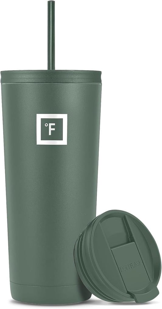 IRON °FLASK Classic Tumbler - Vacuum Insulated Stainless Steel Water Bottle, Double Walled, Drinking Cup, Insulated Travel Mug (Sage, 24 oz Solid Lid)