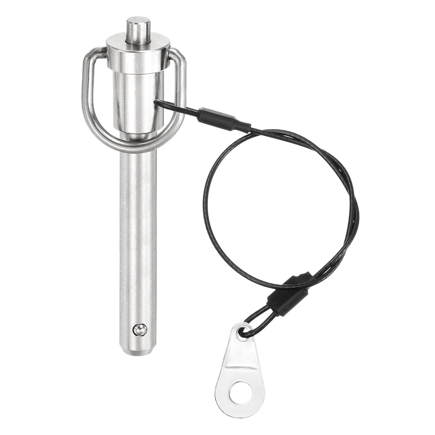 uxcell 1 Pcs Quick Release Pin, 3/8" x 2"(Dia. x L) Push-Button Ball Locking Pin 304 Stainless Steel Ring Handle Locking Pin with Wire for Audio Bimini Top Marine, Silver