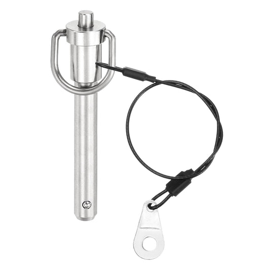 uxcell 1 Pcs Quick Release Pin, 3/8" x 2"(Dia. x L) Push-Button Ball Locking Pin 304 Stainless Steel Ring Handle Locking Pin with Wire for Audio Bimini Top Marine, Silver