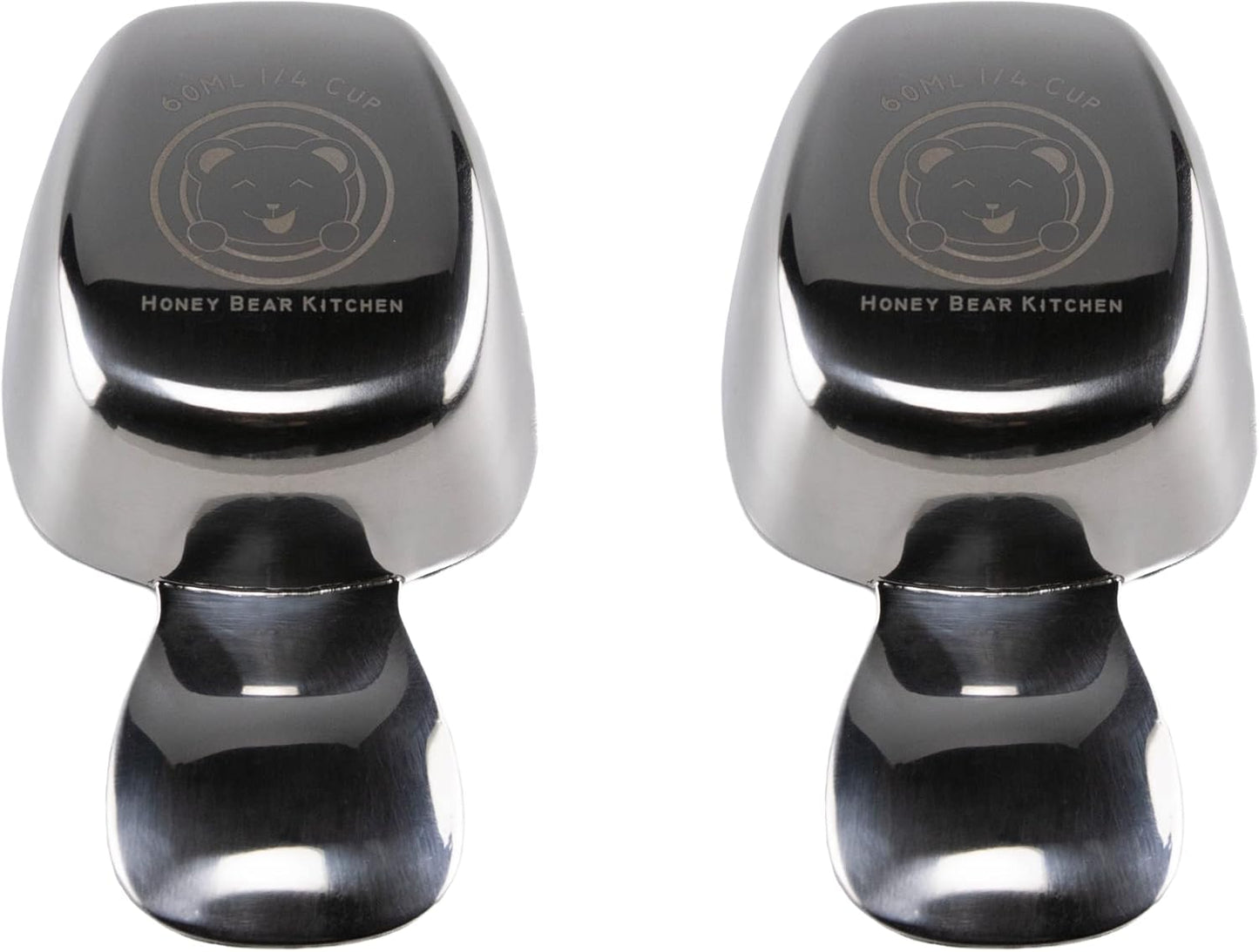Honey Bear Kitchen 1/4 Cup 60 ml Leave-in Canister Scoops, Polished Stainless Steel (Set of 2)