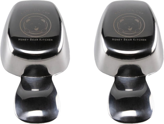 Honey Bear Kitchen 1/4 Cup 60 ml Leave-in Canister Scoops, Polished Stainless Steel (Set of 2)
