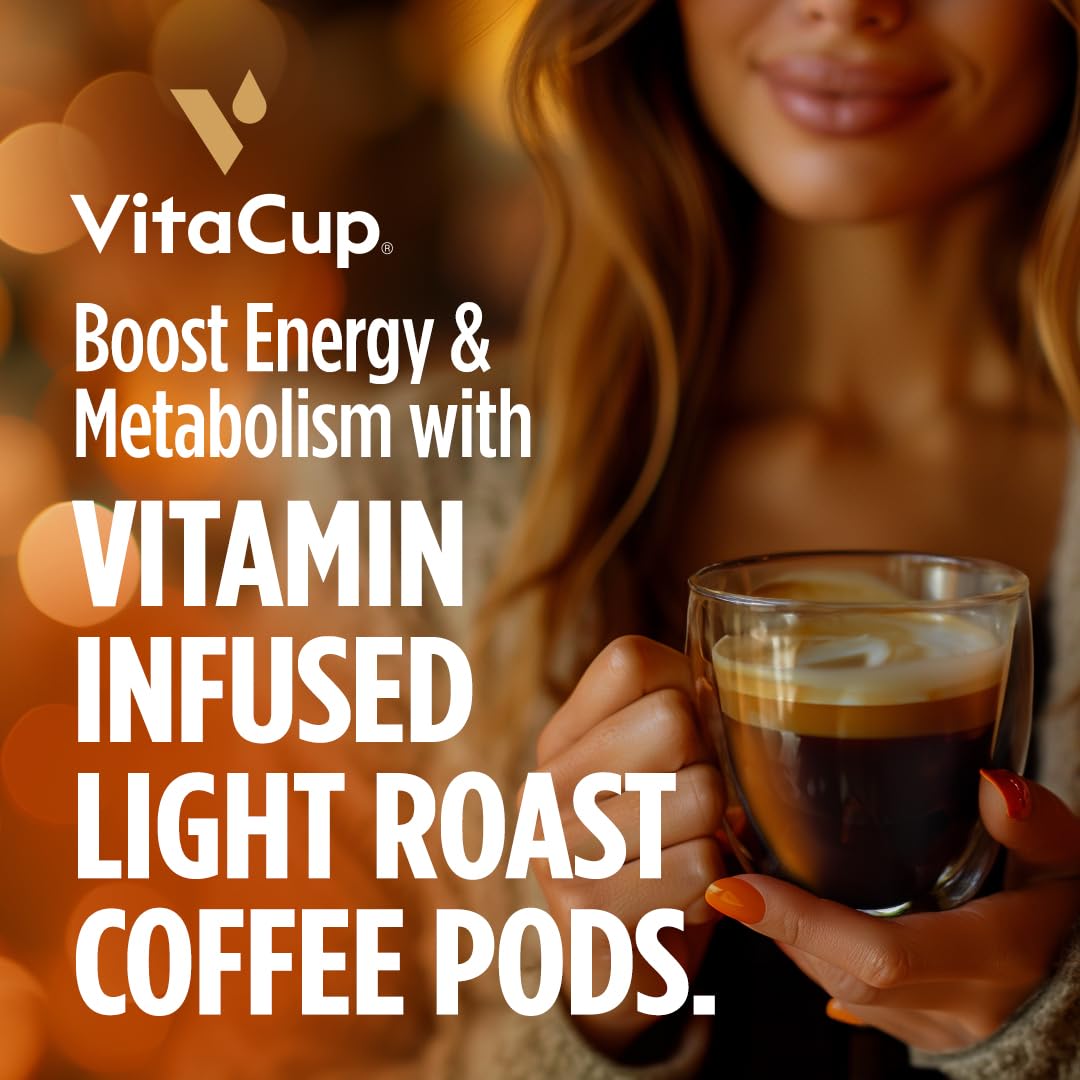 VitaCup Energy Light Roast Coffee Pods, Boost Focus & Metabolism, Antioxidants, B Vitamins, Crisp & Smooth,100% Arabica Coffee, Recyclable Single Serve Pod Compatible with Keurig K-Cup Brewers,32 Ct