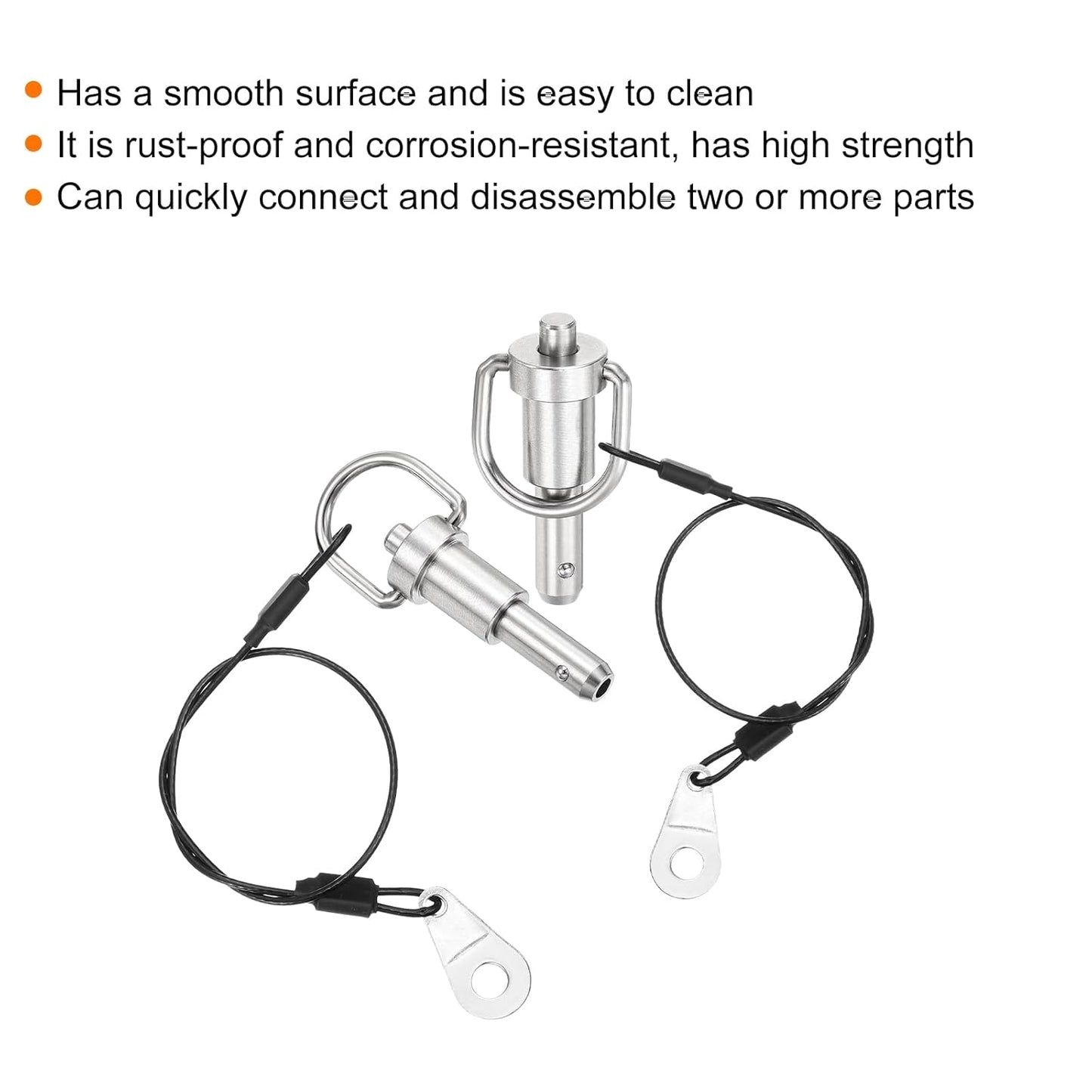 uxcell 1 Pcs Quick Release Pin, 5/16" x 0.5"(Dia. x L) Push-Button Ball Locking Pin 304 Stainless Steel Ring Handle Locking Pin with Wire for Audio Bimini Top Marine, Silver