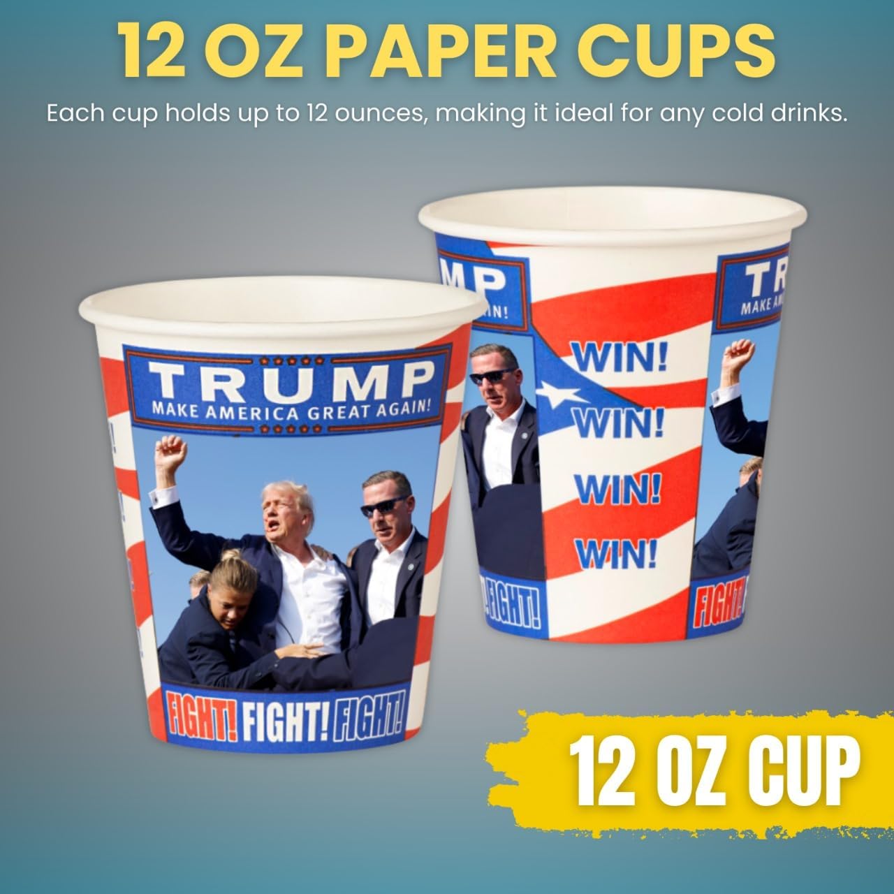 Smygoods Trump Design Disposable Paper Coffee Cups (12 OZ, 100 Count) For Hot Beverages, Tea, Espresso, Cocoa - To Go Drink Containers, Café & Office