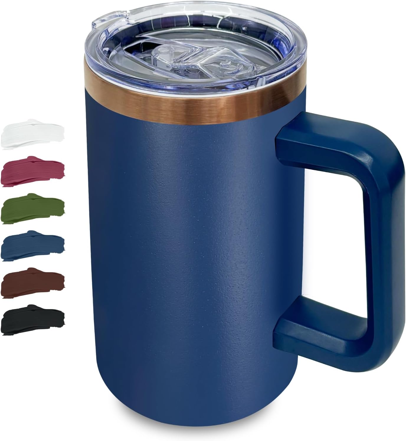 20 oz Insulated Coffee Mug with Lid, Stainless Steel Coffee Tumbler Bulk, Double Wall Vacuum Travel Mug with Handle, Leakproof Powder Coated Coffee Cups for Hot and Cold Drinks (Navy,1 pack)