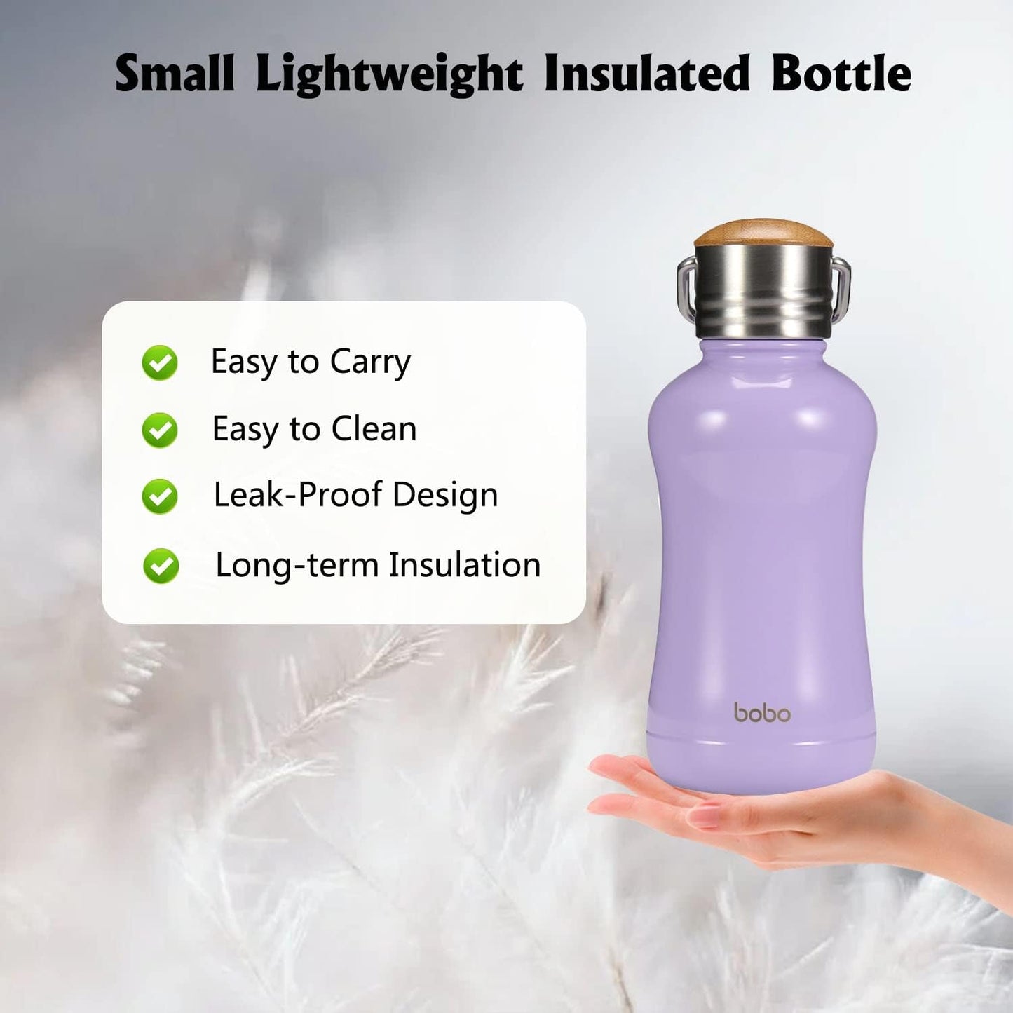 YOHKOH Mini Insulated Water Bottle With Bamboo Lid - 8.8oz Small Vacuum Insulated Water Bottle for Women Kids, 12 Hrs Hot & 24 Hrs Cold Stainless Steel Thermos Leak-Proof BPA-Free (8.8oz,Violets)