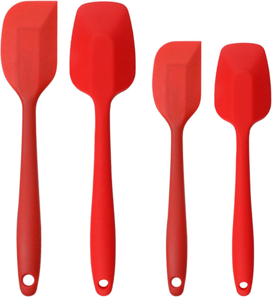 Silicone Spatulas Set, Rubber Spoon Spatula Heat Resistant Spoonula One Piece Design Seamless Spatula Non-Stick Scrapers Baking Mixing Tool (Red Set)