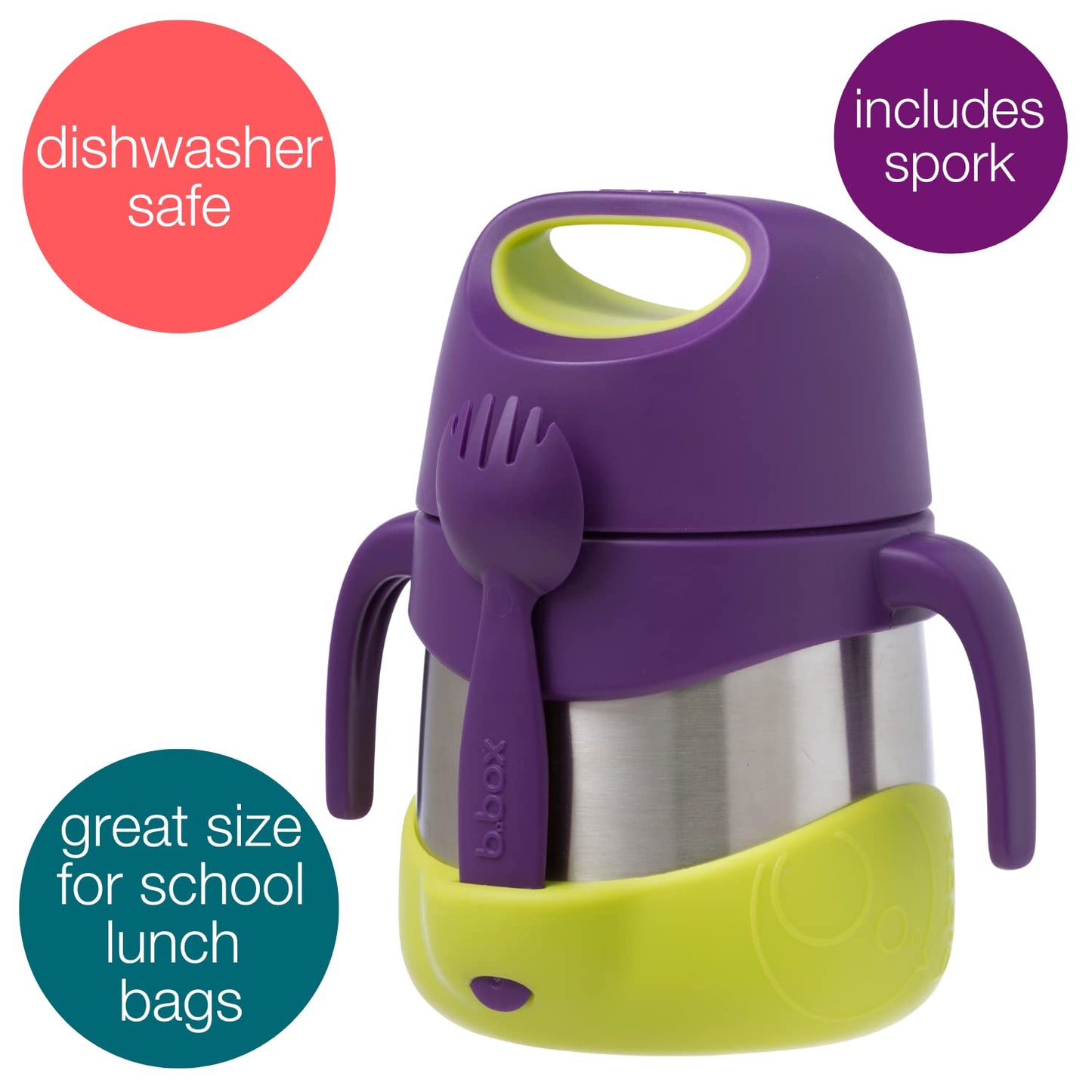 b.box Insulated Food Jar with Spork for Toddlers | Easy Open Container for Toddlers | Stainless Steel, 5hrs + of Perfect temperatures | Dishwasher Safe, BPA Free (Passion Splash, 11 oz)