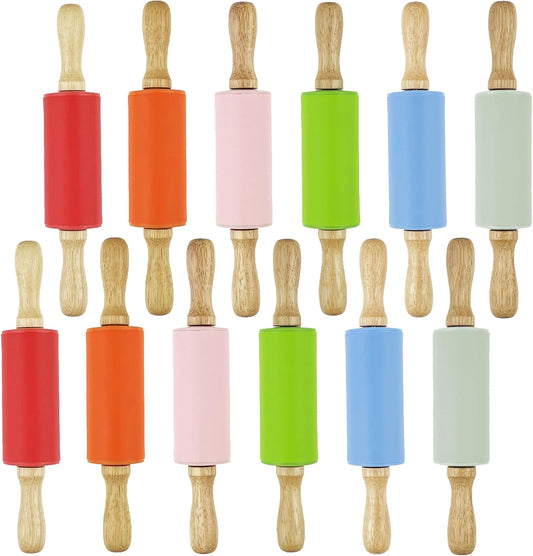 12 Pack Mini Small Rolling Pin for Kids, 9 Inch Kids Rolling Pin Wooden Handle