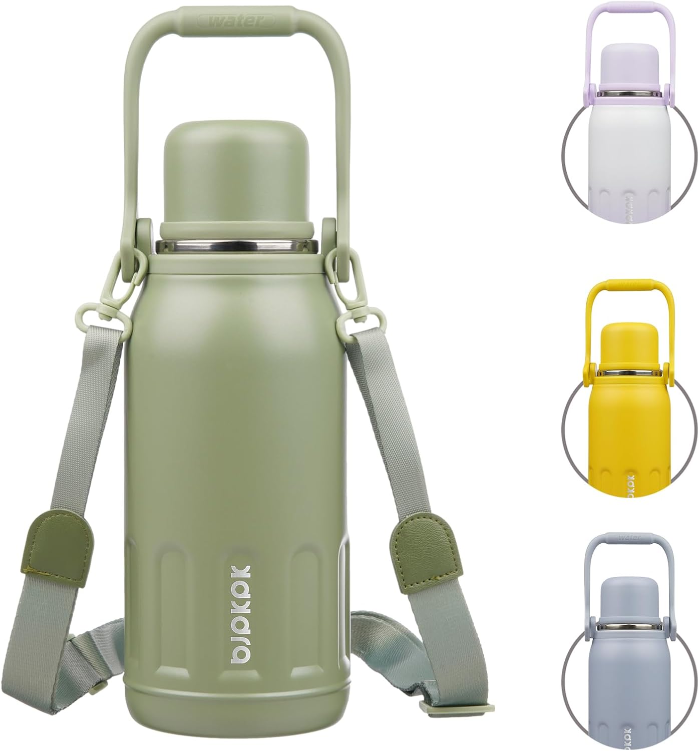 BJPKPK Insulated 40oz Thermos Dishwasher Safe Water Bottle with Lid and Carry Handle Stainless Steel Water Bottles for Sports,Army Green