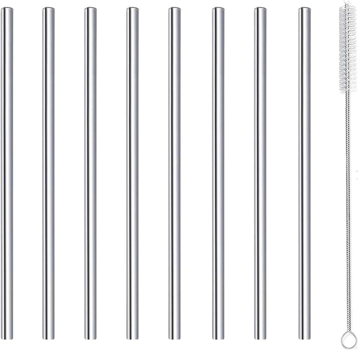 Cocktail Straws Short Stainless Steel Straw 6 Inch, Reusable Metal Small Mini Bar Drinking Straws Set with Cleaner Brush for Cocktails Rock Gin Glass Coffee Mason Jar Tumblers Juice Box, Silver 8 Pcs