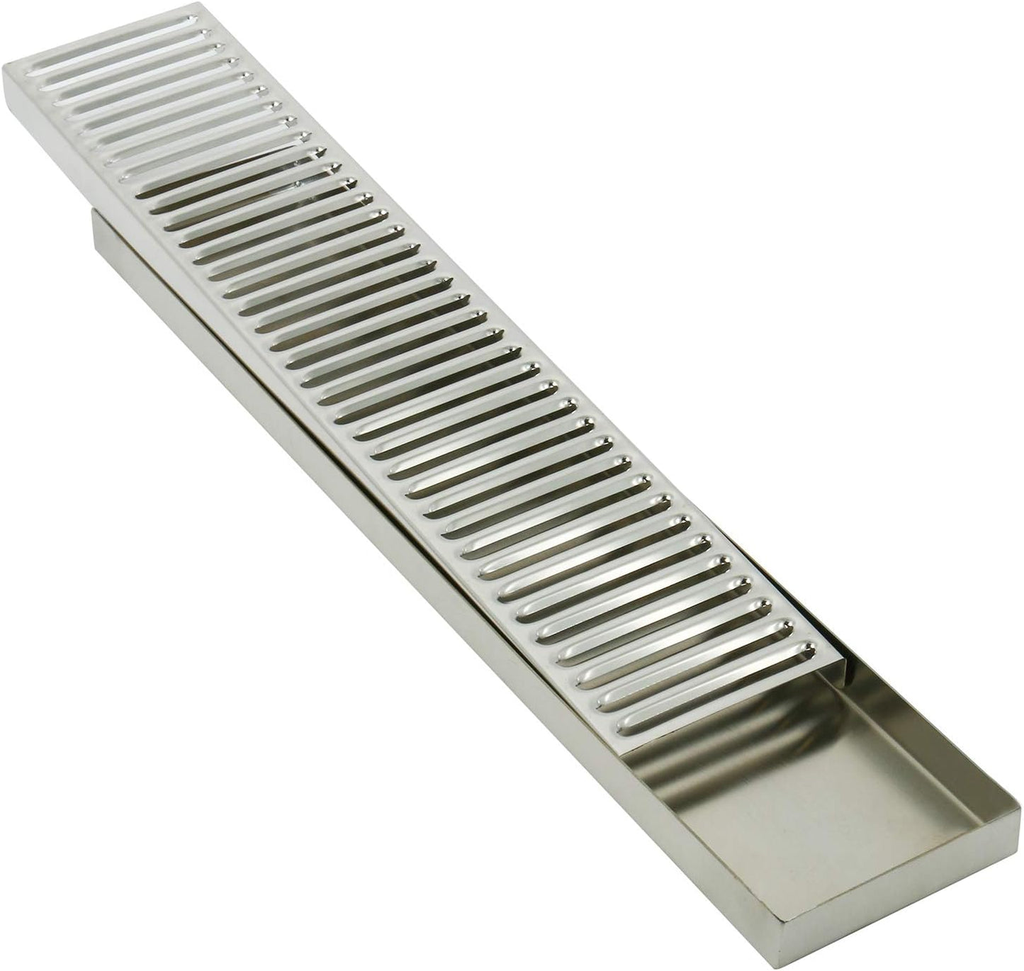 DasMarine 19" Length 4" Width Rectangular Stainless Steel Beer Surface Mount Drip Tray, No Drain, Silver