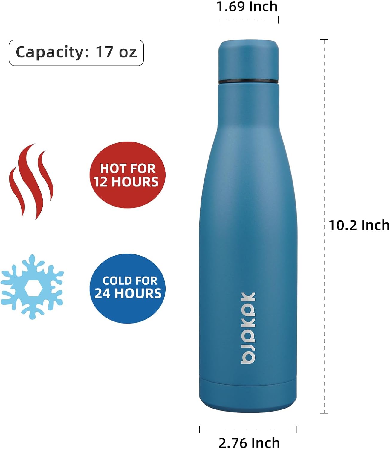 BJPKPK 17oz Insulated Water Bottles Stainless Steel Sports Water Bottles Keep Cold and Hot for Travel Dishwasher Safe,Sea Blue