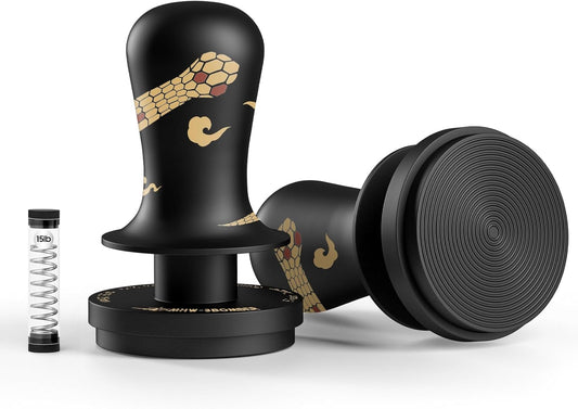 MHW-3BOMBER 58.35mm Espresso Tamper New Year Edition Snake Pattern - 3 Spring Loaded Coffee Tamper with Sound Feedback - Barista Tamper Tool - Ergonomic Handle Ripple Base T6079TS-OS