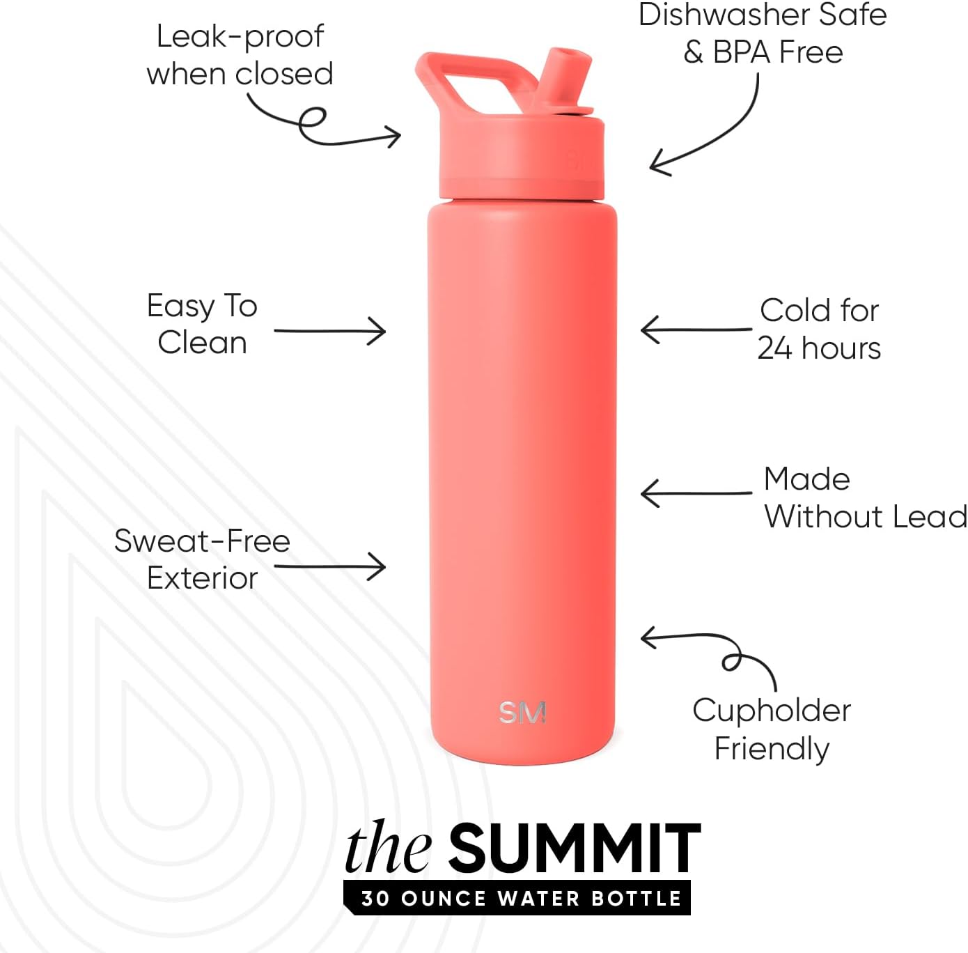 Simple Modern Water Bottle with Straw Lid | Vacuum Insulated Stainless Steel Metal Thermos | Reusable Leak Proof BPA-Free Flask for Sports Gym | Summit Collection | 30oz, Honolulu