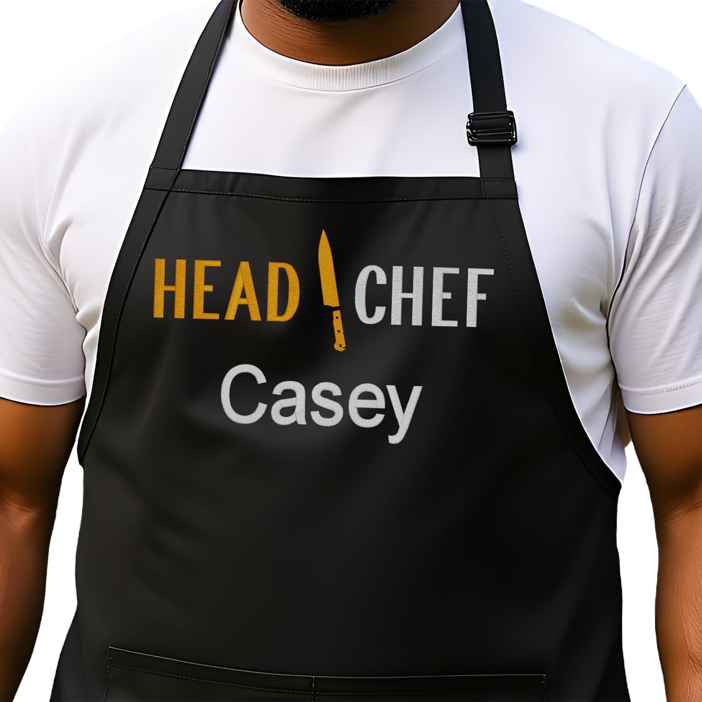Personalized Chef Apron for Men, Custom Embroidered Design, Professional Kitchen Cooking BBQ Grilling for Dad, Decorated in USA