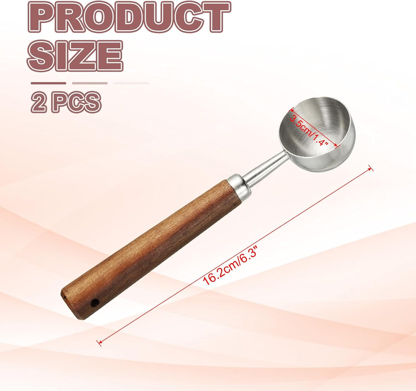 uxcell 2pcs Coffee Measuring Spoon, 4" x 0.7" 15ml Stainless Steel Coffee Scoop with Wood Handle for Ground Coffee or Loose Leaf Tea Silver