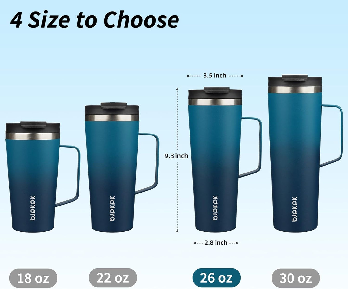 BJPKPK Insulated Tumbler with Handle, 26oz Insulated Tumblers with Lid and Straw, Stainless Steel Metal Water Bottles, Coffee Travel Mugs, Cups, Sea