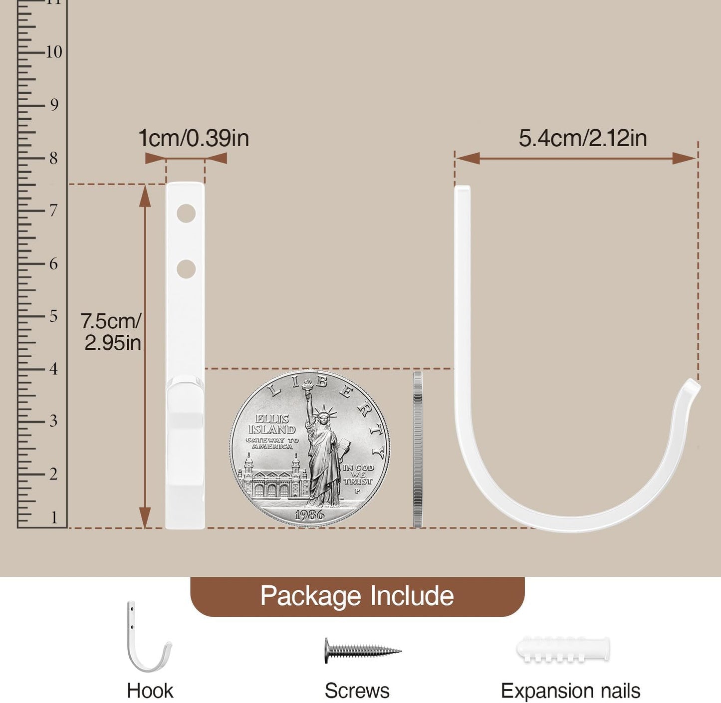 Wall Hooks for Hanging Towel/Coat - 22LB Screw in Metal Hanger Wall Mount, for Outdoor, Closet, Door, Bathrooms, for Backpack, Robe, White 5 Pack
