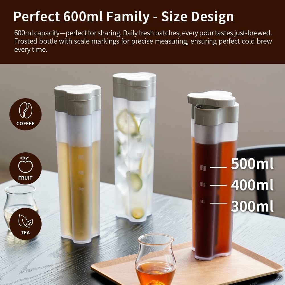 watchget 600ml/20oz Portable Cold Brew Coffee Maker with 300-Mesh Fine Filter & Airtight Seal, Leak-Proof Geometric Petal Design for Home Use, Iced Tea and Coffee Brewer Space Saving Pitcher
