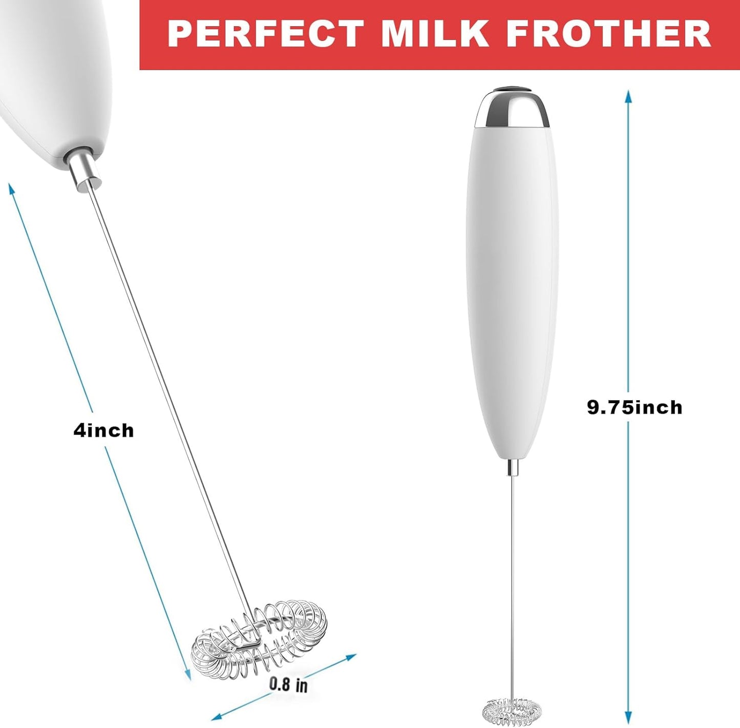 Frother Handheld for Coffee, Milk Frother Upgraded Matcha Whisk Drink Mixer Electric Mini Hand Mini Whisk Foamer Coffee Mixer for Lattes Cappuccino Frappe Matcha Hot Chocolate, White