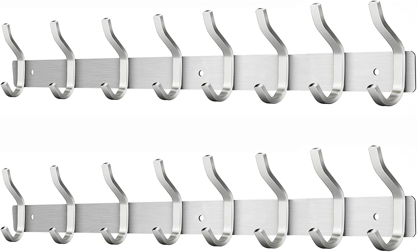Wall Hooks Heavy Duty, 23 Inch Coat Rack Wall Mount with 8 Hooks, Silver Wall Hooks Hangers for Entryway, Bathroom - for Hanging Backpack, Bag, Coat, Purse, Hat, Towel, Clothes,2 Packs
