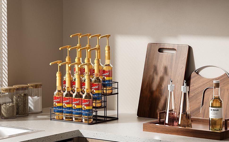 12 Bottle Capacity Coffee Syrup Organizer 3 Tier Coffee Syrup Stand Shelf for Coffee Bar Kitchen Small Wine Rack for Bar Family Storage for Syrup Wine Dressing