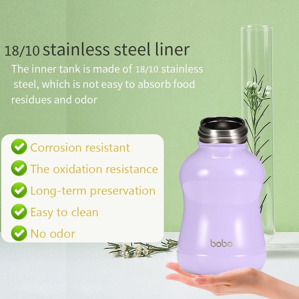 YOHKOH Mini Vacuum Insulated Water Bottle With Bamboo Lid - Stainless Steel Thermos Water Bottle for Women Girls Kids, Metal Sports Hot and Cold Water Bottle Leak-Proof BPA-Free (6.4oz,Violets)