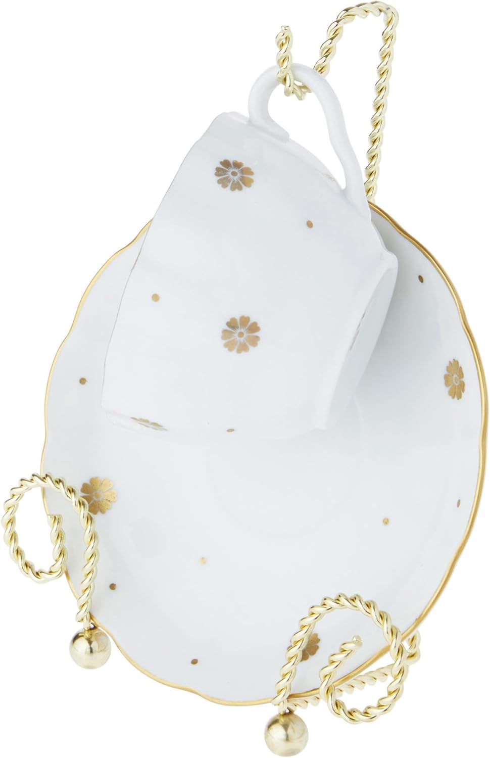 Bard's Scroll Twisted Gold-toned Cup and Saucer Stand, 6.5" H x 5" W x 2.5" D