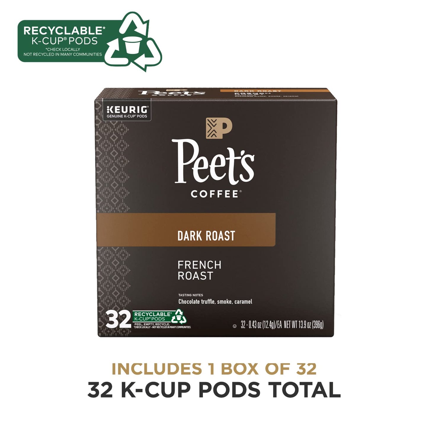 Peet's Coffee, Dark Roast Keurig K-Cup Pods - French Roast 32 Count (1 Box of 32 K-Cup Pods)