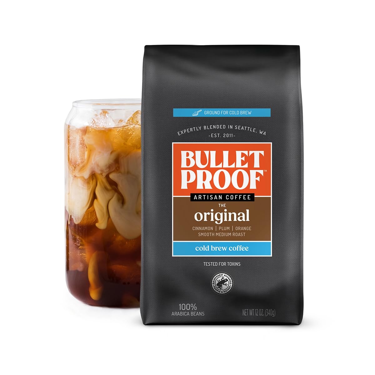 Bulletproof Original Medium Roast Ground Cold Brew Coffee, 12 Ounces, Clean and Tested for Toxins, Smooth Artisan Coffee Ground for Cold Brew Iced Coffee