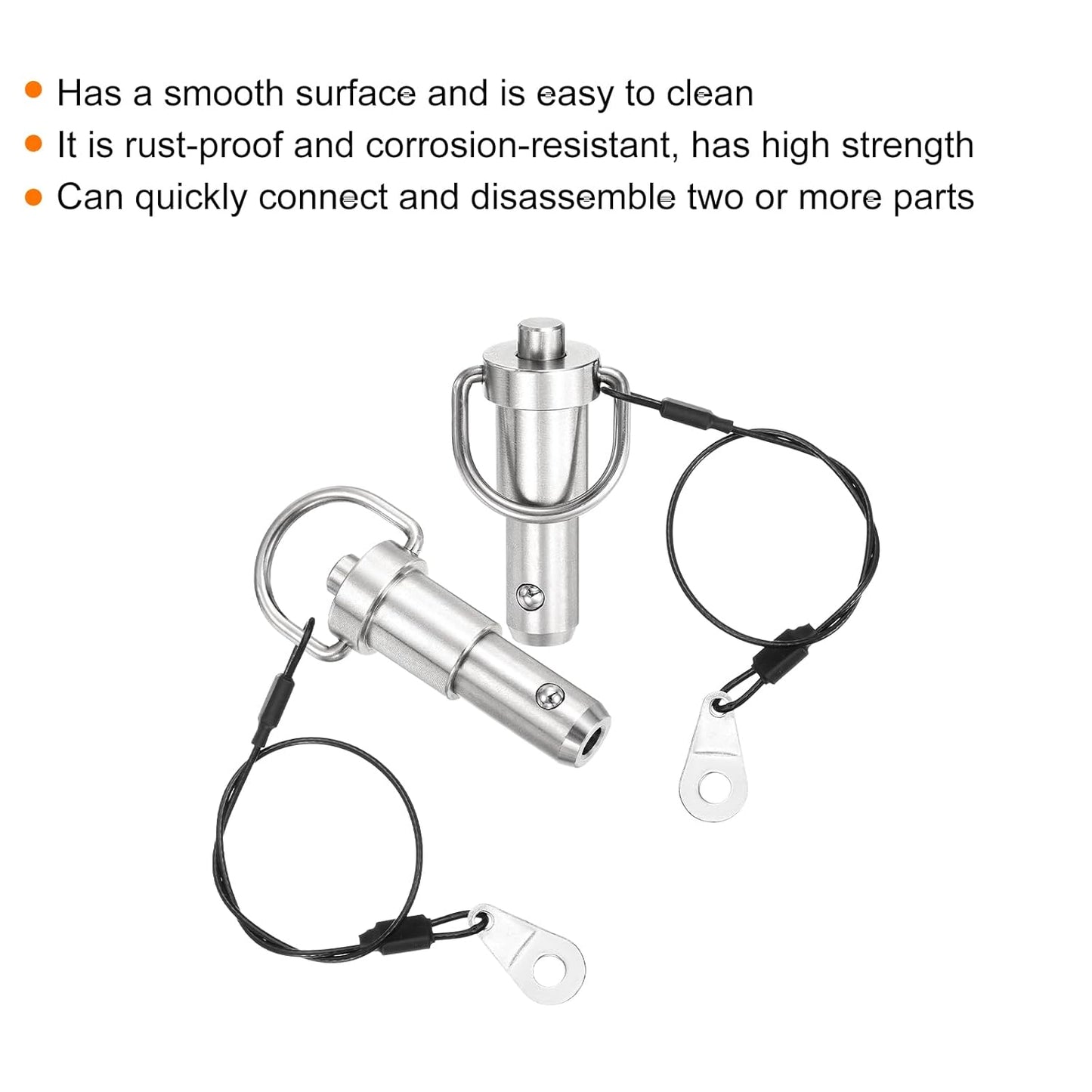 uxcell 2 Pcs Quick Release Pin, 1/2" x 0.5"(Dia. x L) Push-Button Ball Locking Pin 304 Stainless Steel Ring Handle Locking Pin with Wire for Audio Bimini Top Marine, Silver