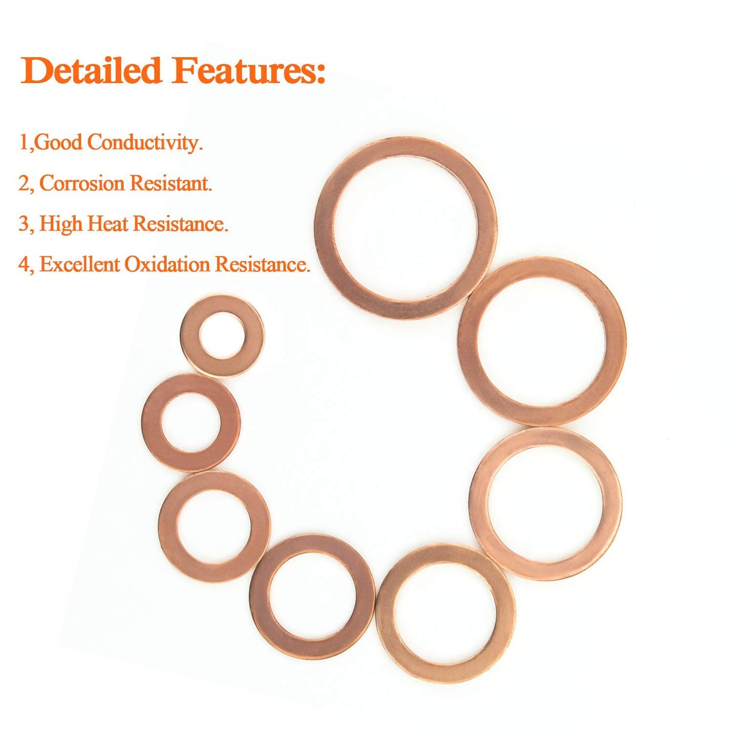 M5 Flat Washer Copper Sealing Ring, 5mm ID 9mm OD 1mm Thickness Metric Sealing Gasket, 100 Pieces