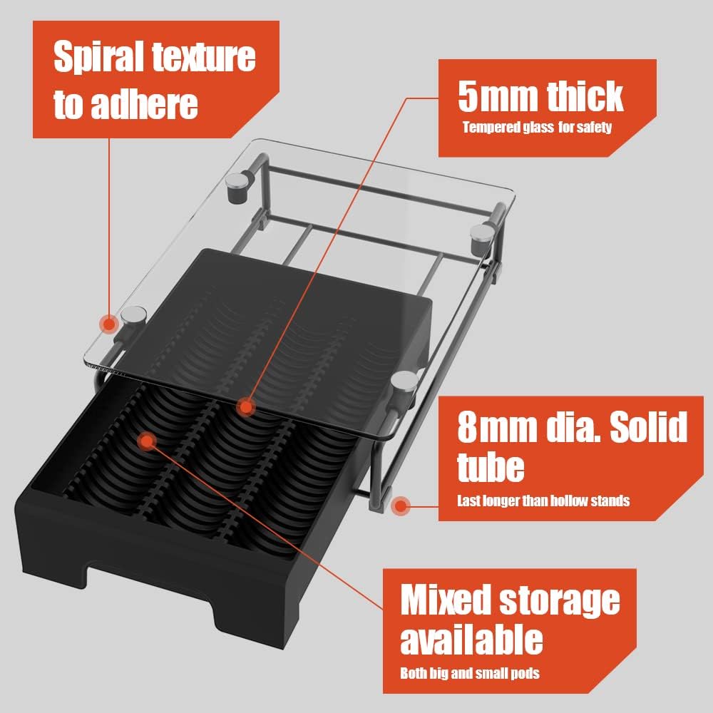 EVERIE Crystal Tempered Glass Organizer Drawer Holder Compatible with Nespresso Vertuo Capsules, Compatible with 21 Big or 30 Small Vertuoline Pods, NP01S