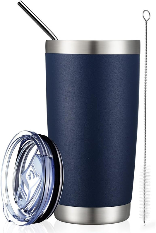 COMOOO 20oz Navy Double Wall Vacuum Insulated Travel Mug, Stainless Steel Tumbler with Lid, Durable Powder Coated Insulated Coffee Cup for Cold & Hot Drinks, 1 Pack