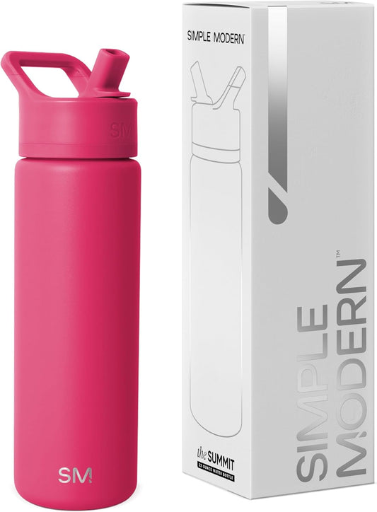 Simple Modern Water Bottle with Straw Lid | Vacuum Insulated Stainless Steel Metal | Reusable Leak Proof BPA-Free Cup for School | Summit Collection | 22oz, Berry Twist