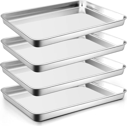 P&P CHEF 16 Inch Baking Cookie Sheet, Oven Pan Tray Stainless Steel Sheet Pan for Kitchen, Oven Bakeware for Multi Uses, Shiny Look & Dishwasher Safe, Healthy & Heavy Duty, 4Pcs