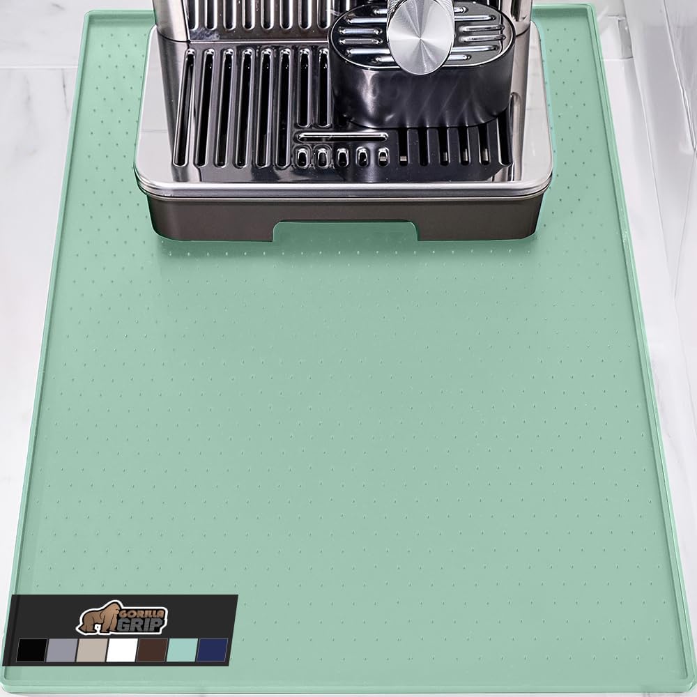 GORILLA GRIP Silicone Coffee Mat, 18x28, Espresso Drink Bar Station Accessories, Waterproof Heat-Resistant Dish Drying Mats, Stay in Place on Kitchen Counter, Home Kitchen Décor Essentials, Mint