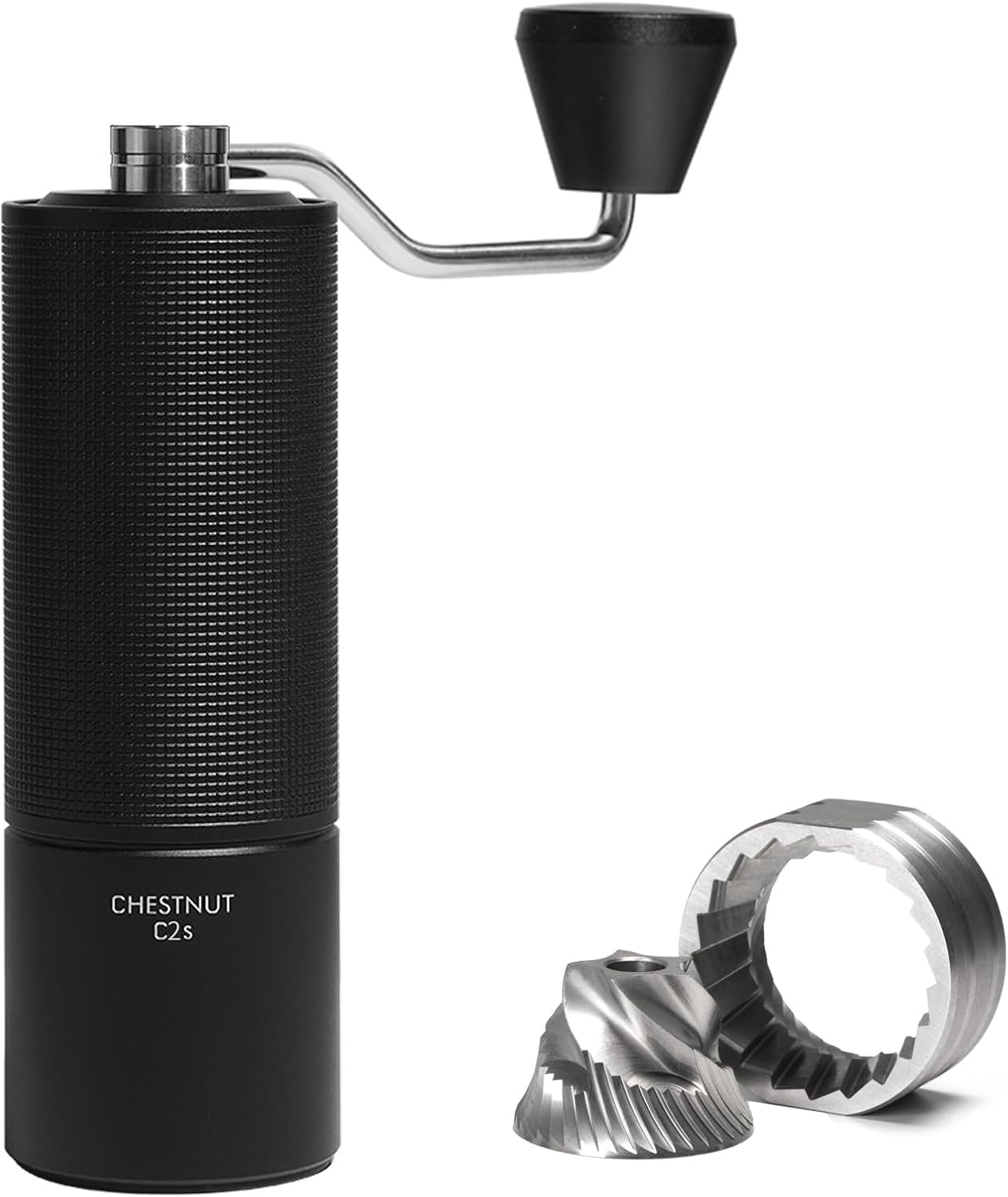TIMEMORE Chestnut C2S Manual Coffee Grinder Stainless Steel S2C Conical Burr Coffee Grinder, Capacity 25g Hand Coffee Bean Grinder, Double Bearing Positioning, Black
